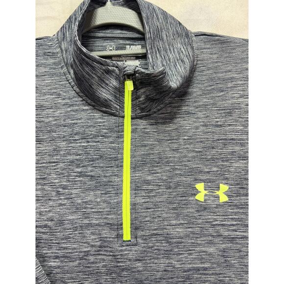 Under Armour 1/4 Zip Pullover Men’s Size XL Gray Neon Yellow Logo Long Sleeve - Picture 3 of 9